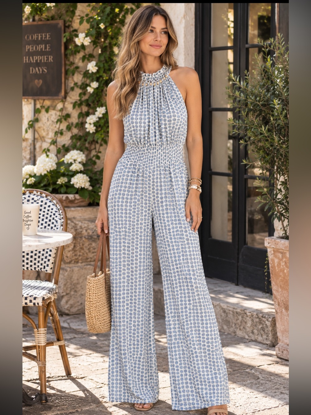 Anthropologie Moon River coastal preppy Polka Dot Jumpsuit